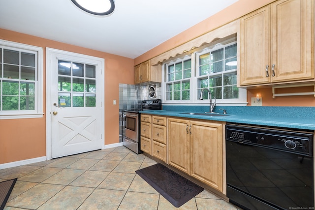 10 Laurel Glen Dr, East Hampton, CT 06424 - kitchen featuring electric stove, black dishwasher, a sink, light tile patterned flooring, and baseboards