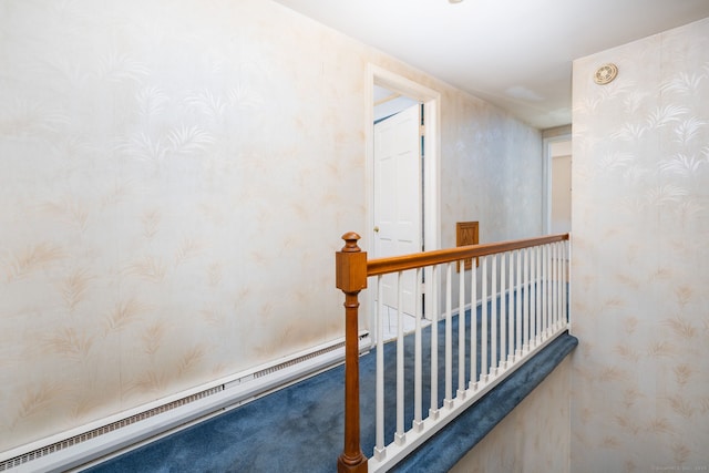10 Laurel Glen Dr, East Hampton, CT 06424 - stairway featuring wallpapered walls and a baseboard radiator