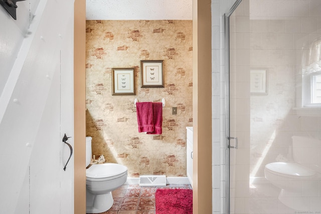 103 Pine St, Columbia, CT 06237 - full bathroom featuring toilet, a stall shower, vanity, and tile patterned flooring