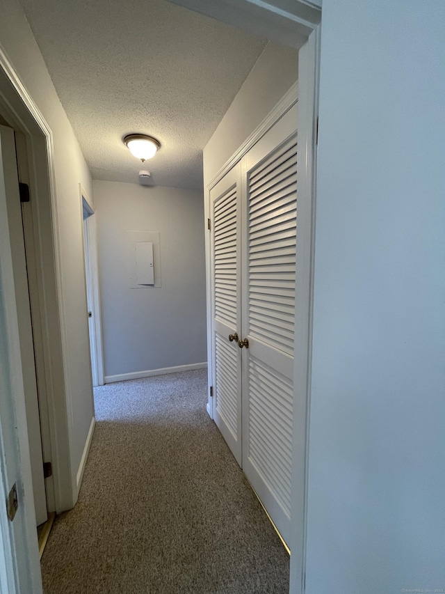 782 Oronoke Rd Apt 33, Waterbury, CT 06708 - hallway featuring carpet, a textured ceiling, baseboards, and electric panel