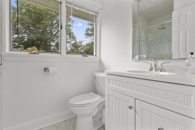22 Douglas Dr, Norwalk, CT 06850 - full bath with a shower stall, toilet, vanity, tile patterned floors, and baseboards