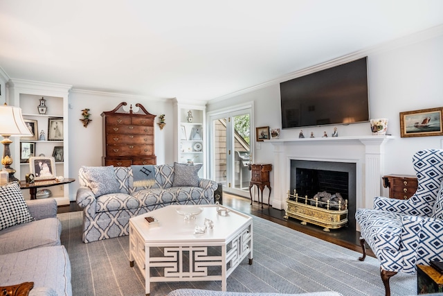 35 Saddle Rdg Unit 35, Bloomfield, CT 06002 - living room featuring ornamental molding, a fireplace with flush hearth, and wood finished floors