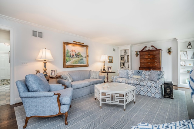 35 Saddle Rdg Unit 35, Bloomfield, CT 06002 - living room featuring ornamental molding, wood finished floors, and built in features