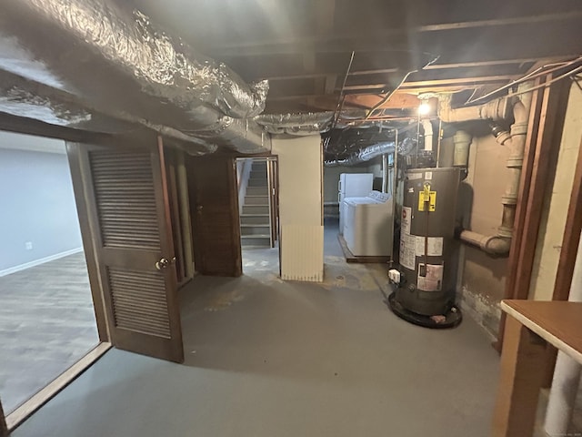 138 Radnor Ave, Naugatuck, CT 06770 - unfinished below grade area featuring water heater, stairs, and washer / clothes dryer