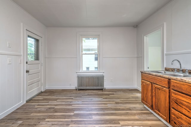 9 Woodland St, Vernon, CT 06066 - unfurnished dining area with radiator heating unit, light wood-type flooring, crown molding, and wainscoting