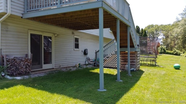 71 Sentinel Hill Rd, North Haven, CT 06473 - view of green lawn with stairway and a deck