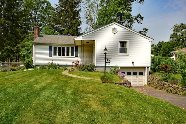 19 Knight St, Wethersfield, CT 06109 - ranch-style house with concrete driveway, a chimney, and a garage