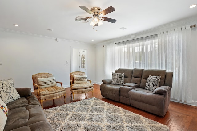 8 Palmer Ln, Oxford, CT 06478 - living area with a ceiling fan, ornamental molding, and recessed lighting