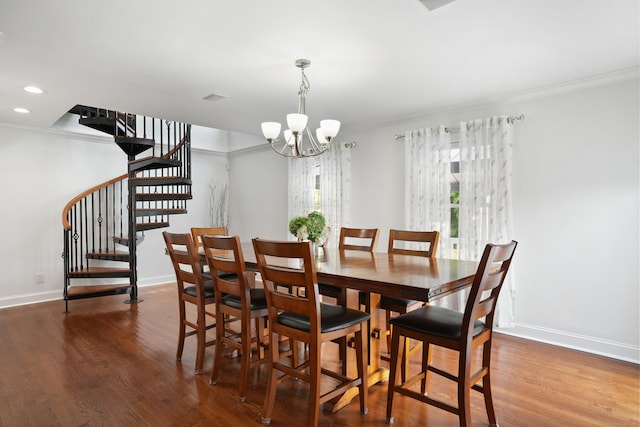 8 Palmer Ln, Oxford, CT 06478 - dining area featuring stairs, crown molding, wood finished floors, a chandelier, and recessed lighting