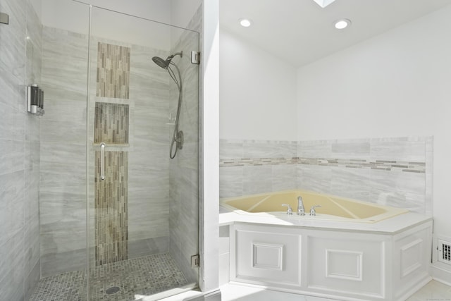 8 Palmer Ln, Oxford, CT 06478 - bathroom with a garden tub, a stall shower, and recessed lighting