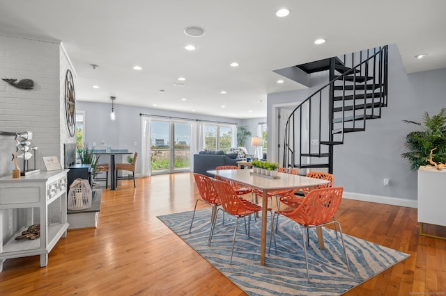 49 Economy Dr, Westbrook, CT 06498 - dining area with stairs, light wood-style floors, baseboards, and recessed lighting