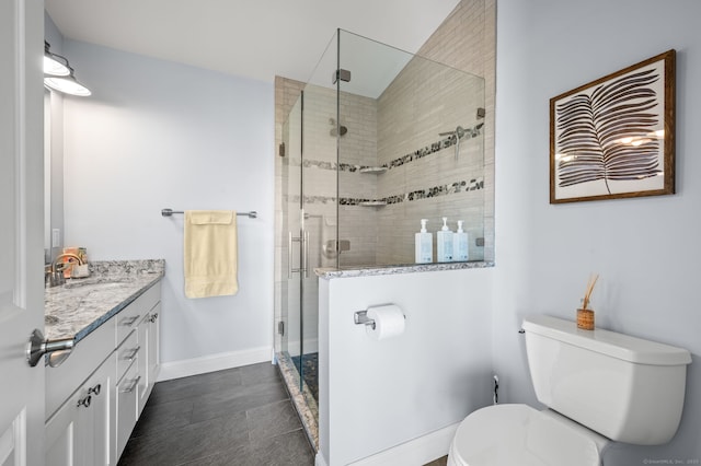 49 Economy Dr, Westbrook, CT 06498 - full bath with vanity, toilet, a stall shower, and baseboards