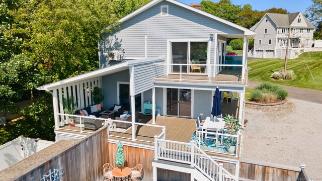 49 Economy Dr, Westbrook, CT 06498 - rear view of house featuring outdoor lounge area and a wooden deck