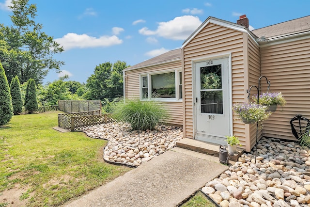 103 Mount Pleasant St, Derby, CT 06418 - entrance to property with a chimney and a shingled roof