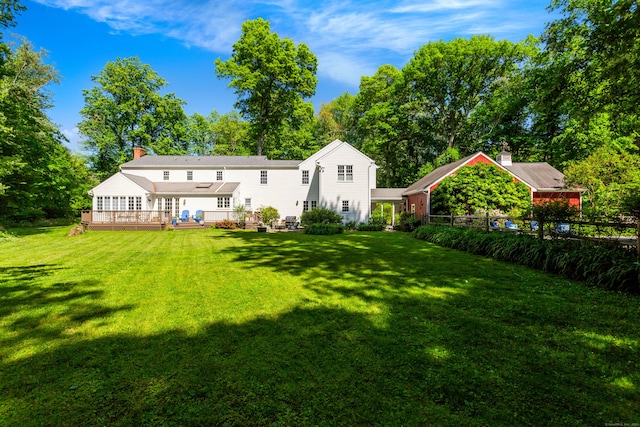 17 Joanne Ln, Weston, CT 06883 - rear view of property with a deck and a chimney