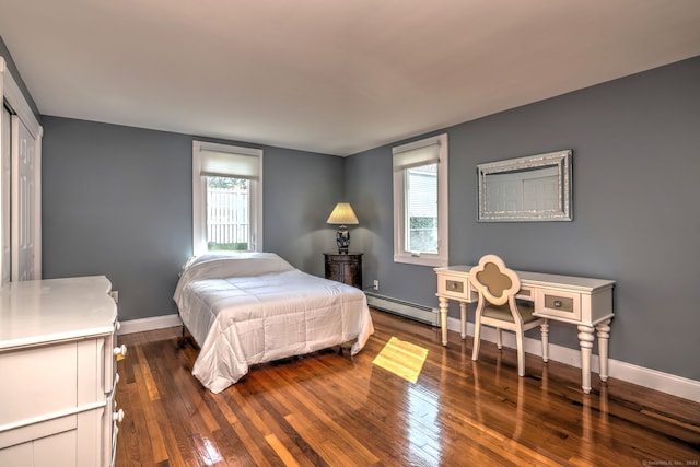 660 Ocean Ave, West Haven, CT 06516 - bedroom with multiple windows, dark wood-style flooring, and a baseboard radiator
