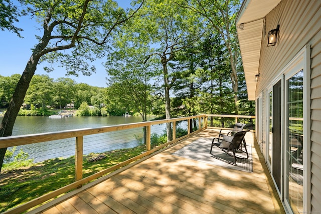 15 Fedus Dr, East Haddam, CT 06415 - wooden terrace with a water view and view of wooded area