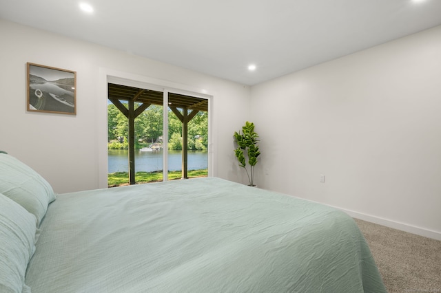 15 Fedus Dr, East Haddam, CT 06415 - carpeted bedroom with access to outside, a water view, recessed lighting, and baseboards