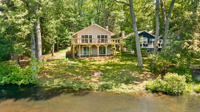 15 Fedus Dr, East Haddam, CT 06415 - back of house featuring a deck with water view, stairs, and a yard