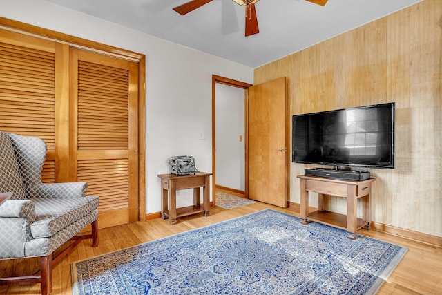 566 Beach Pond Rd, Voluntown, CT 06384 - sitting room with a ceiling fan and wood finished floors