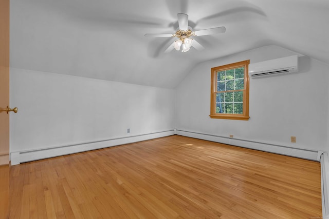 566 Beach Pond Rd, Voluntown, CT 06384 - bonus room featuring an AC wall unit, a baseboard radiator, a baseboard heating unit, wood finished floors, and lofted ceiling