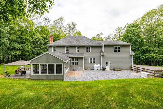 133 Hoop Pole Hill Rd, Woodbury, CT 06798 - back of house with a patio, a chimney, and roof with shingles