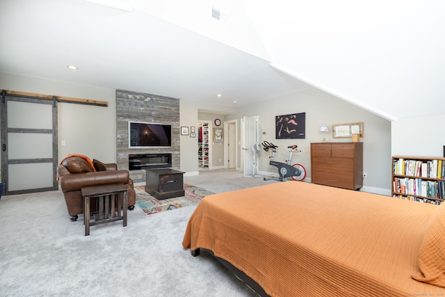 133 Hoop Pole Hill Rd, Woodbury, CT 06798 - bedroom featuring light colored carpet, baseboards, a barn door, and recessed lighting