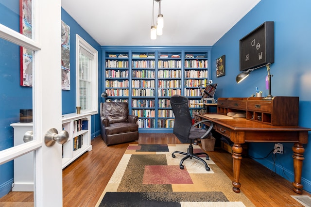 133 Hoop Pole Hill Rd, Woodbury, CT 06798 - office featuring wood finished floors and built in shelves