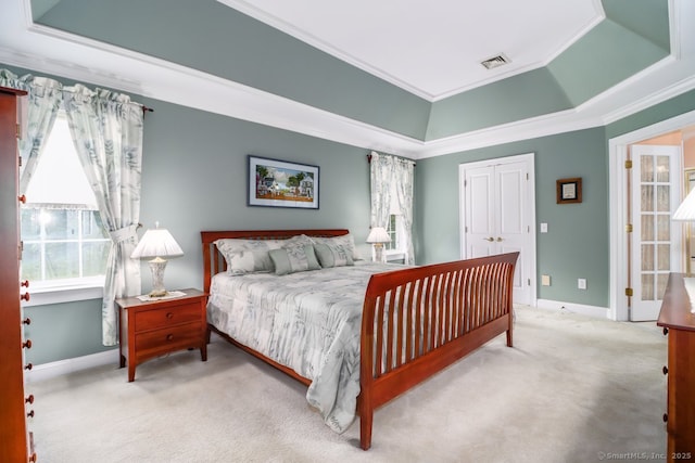 10 Deer Park Rd, Danbury, CT 06811 - carpeted bedroom featuring a raised ceiling, crown molding, baseboards, and a closet