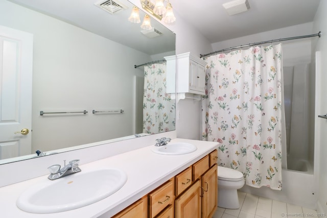 10 Deer Park Rd, Danbury, CT 06811 - bathroom featuring double vanity, toilet, tile patterned floors, and shower / tub combo with curtain