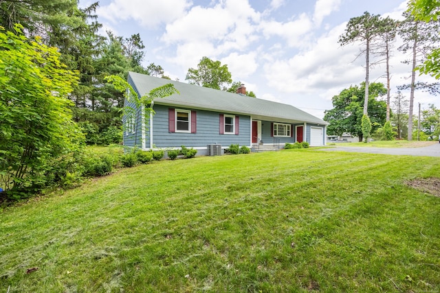 126 Newfield St, Middletown, CT 06457 - ranch-style house with a garage, driveway, a chimney, central AC, and a front yard