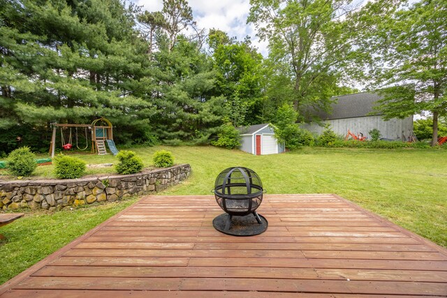 126 Newfield St, Middletown, CT 06457 - deck with a fire pit, a playground, and a yard