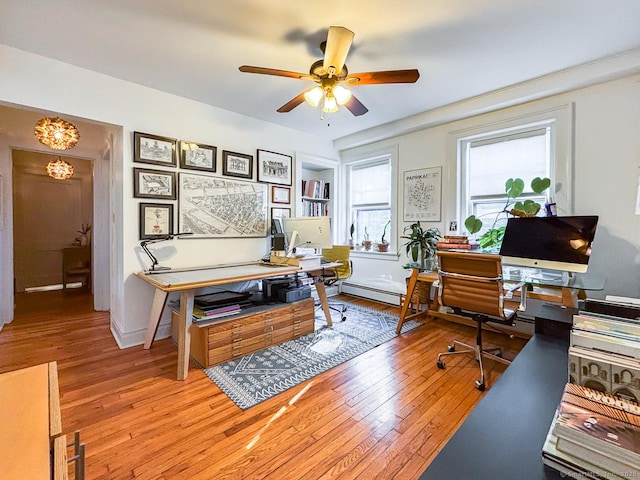 492 Whitney Ave Unit 4B, New Haven, CT 06511 - home office with wood-type flooring, a ceiling fan, a baseboard radiator, and baseboards