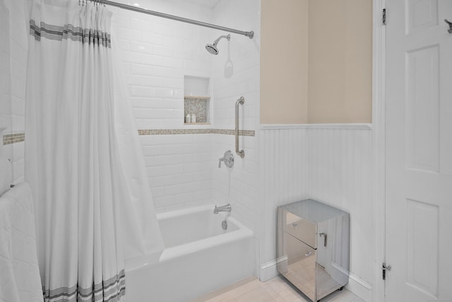 68 Blue Spruce Cir, Weston, CT 06883 - full bathroom featuring shower / bath combo with shower curtain and a wainscoted wall