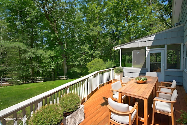 68 Blue Spruce Cir, Weston, CT 06883 - wooden terrace featuring a yard and outdoor dining space
