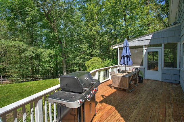 68 Blue Spruce Cir, Weston, CT 06883 - deck featuring a forest view and grilling area