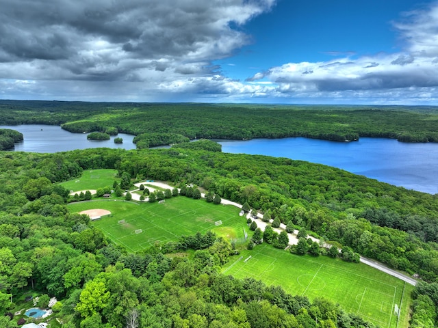 68 Blue Spruce Cir, Weston, CT 06883 - bird's eye view of a heavily wooded area and a large body of water