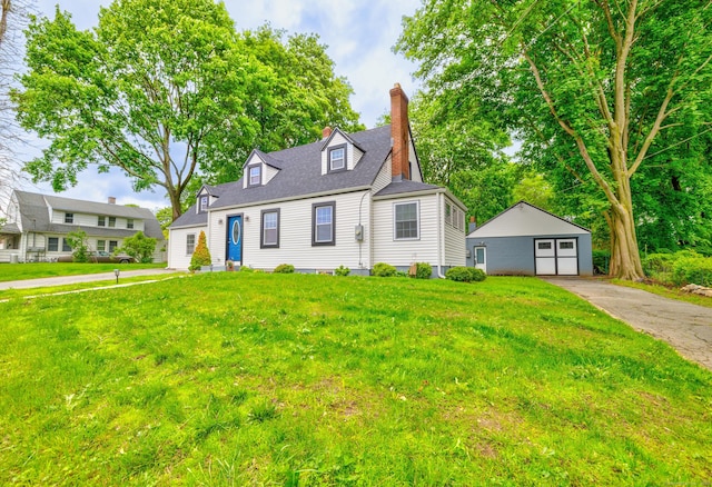 8 Wild Rose Pl, Waterford, CT 06385 - cape cod-style house with an outbuilding, a front lawn, a chimney, and a garage