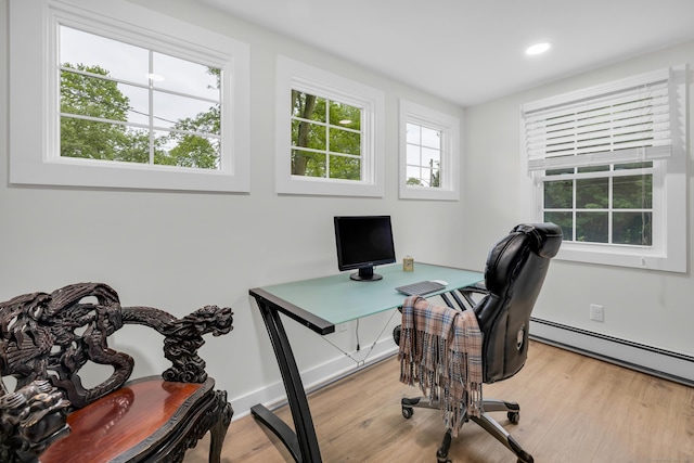 8 Wild Rose Pl, Waterford, CT 06385 - home office with light wood-type flooring, recessed lighting, and baseboard heating
