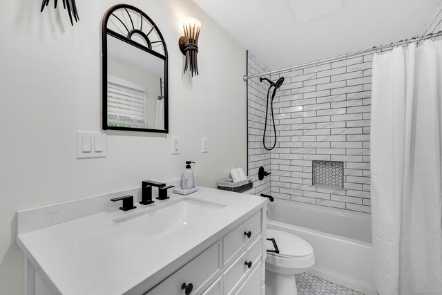 8 Wild Rose Pl, Waterford, CT 06385 - bathroom with vanity, toilet, shower / bathtub combination with curtain, and tile patterned floors