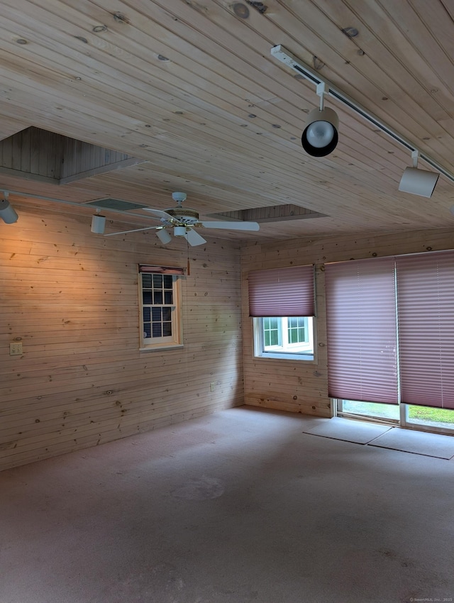 1060 Still Hill Rd, Hamden, CT 06518 - unfurnished room featuring carpet, wood ceiling, wood walls, and ceiling fan