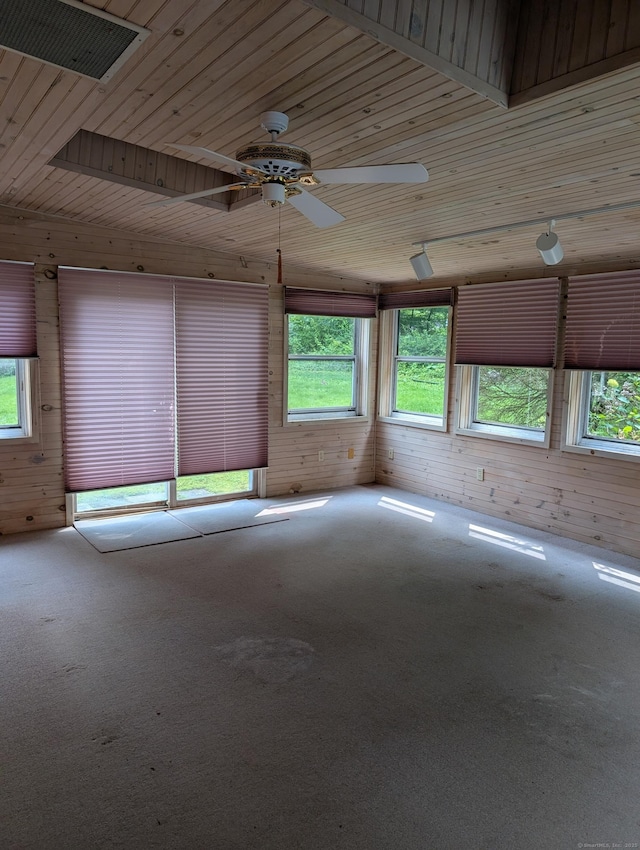 1060 Still Hill Rd, Hamden, CT 06518 - spare room with plenty of natural light, carpet, wooden walls, a ceiling fan, and wooden ceiling