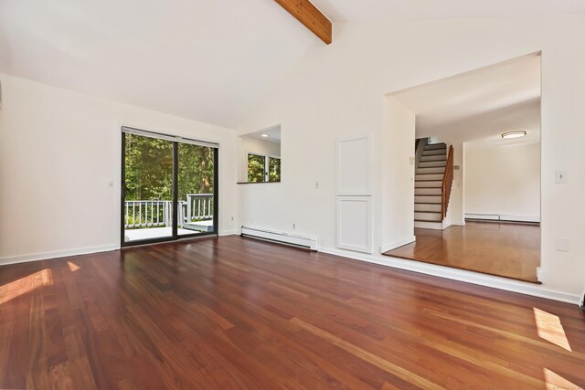 15 Grumman Ave, Norwalk, CT 06851 - unfurnished living room with a baseboard radiator, wood finished floors, and stairs