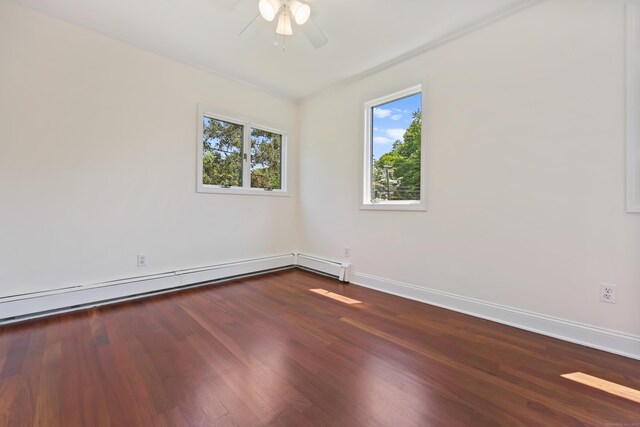 15 Grumman Ave, Norwalk, CT 06851 - empty room featuring a ceiling fan, wood finished floors, and a baseboard radiator