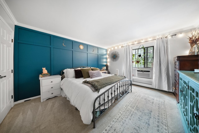 50 Aiken St Apt 463, Norwalk, CT 06851 - bedroom featuring crown molding, light colored carpet, a decorative wall, cooling unit, and access to outside