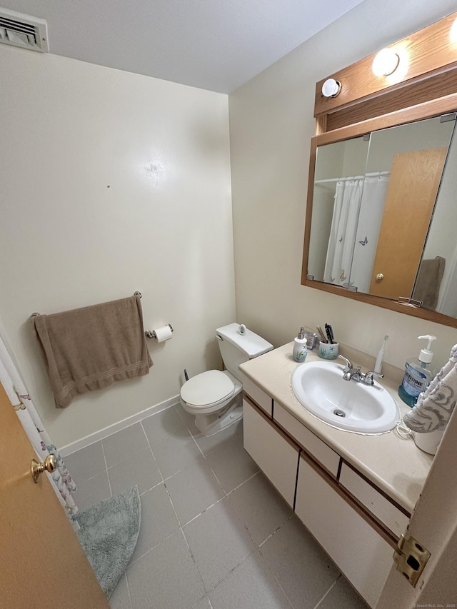 664 Main Ave Apt 302, Norwalk, CT 06851 - bathroom with vanity, toilet, tile patterned floors, a shower with shower curtain, and baseboards