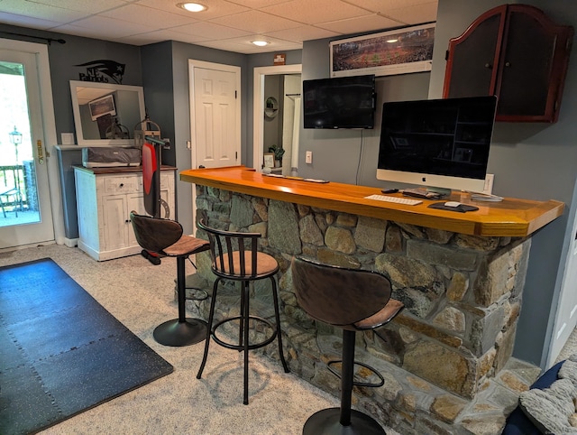 51 Isleib Rd, Marlborough, CT 06447 - indoor dry bar featuring a paneled ceiling, baseboards, and carpet