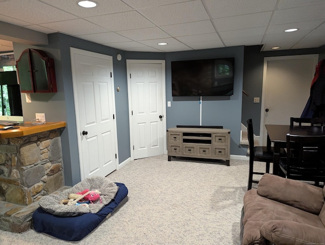 51 Isleib Rd, Marlborough, CT 06447 - carpeted living area featuring baseboards, a paneled ceiling, and recessed lighting