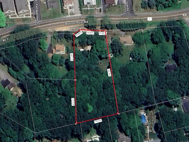 276 Boston Post Rd, East Lyme, CT 06333 - aerial map of property and surrounding area featuring property parcel outlined