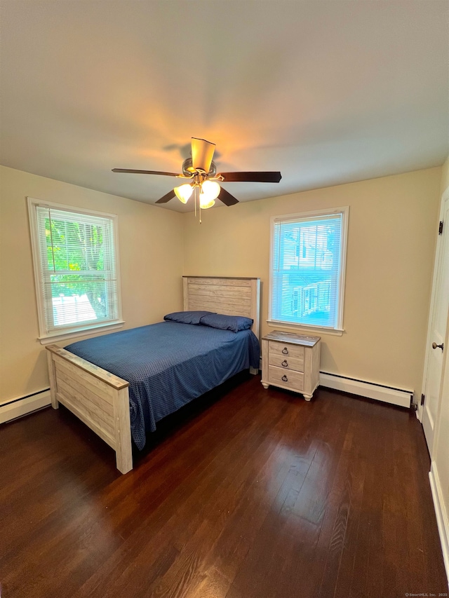 55 Lancaster St, Watertown, CT 06779 - bedroom with a baseboard radiator, dark wood-style flooring, and ceiling fan